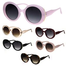 Womens Retro Mod Thick Plastic Round Oval Plastic Sunglasses