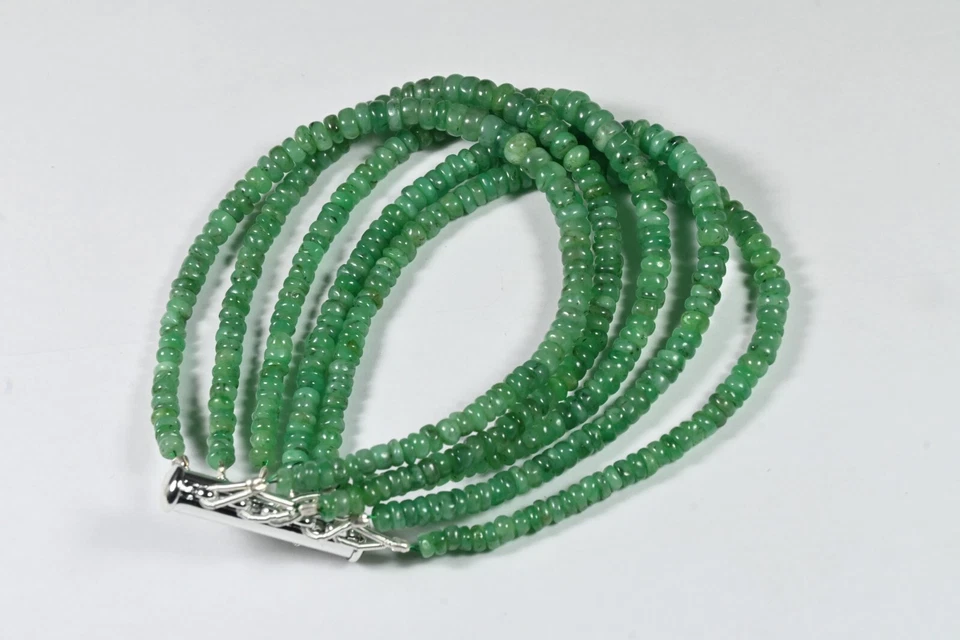 Pulseras con cuentas de piedras preciosas rondelle lisas esmeralda verde natural de 5 capas 8"" Foto 2 de 4