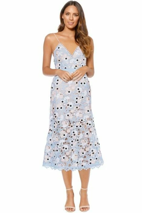 Vestido Midi La Maison TALULAH Azul Desnudo Blanco Floral Crochet Transparente Encaje XL = 10US Foto 4 de 4