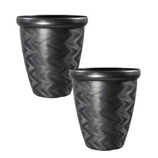 2Pc Round Black Plant Pot 33cm Outdoor 14.5L Tall Gloss Woven Garden Planter
