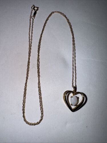 14k GF Heart Pendant With Opal Stone On 14K Gold Chain 18 In Beautiful Dainty - Picture 2 of 4