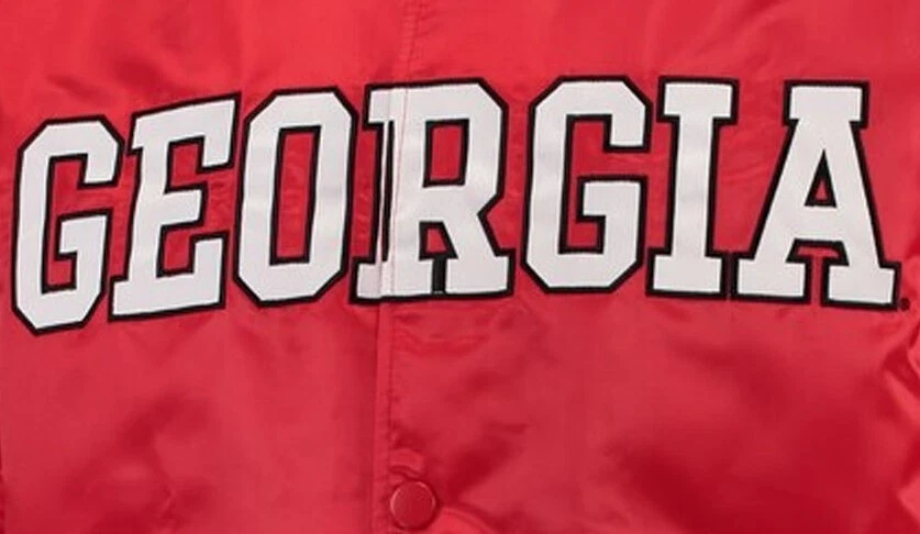Chaqueta Universitaria Hombre NCAA Georgia Bulldogs Rojo Satinado Clásica Bombardero Lettermen Foto 4 de 4