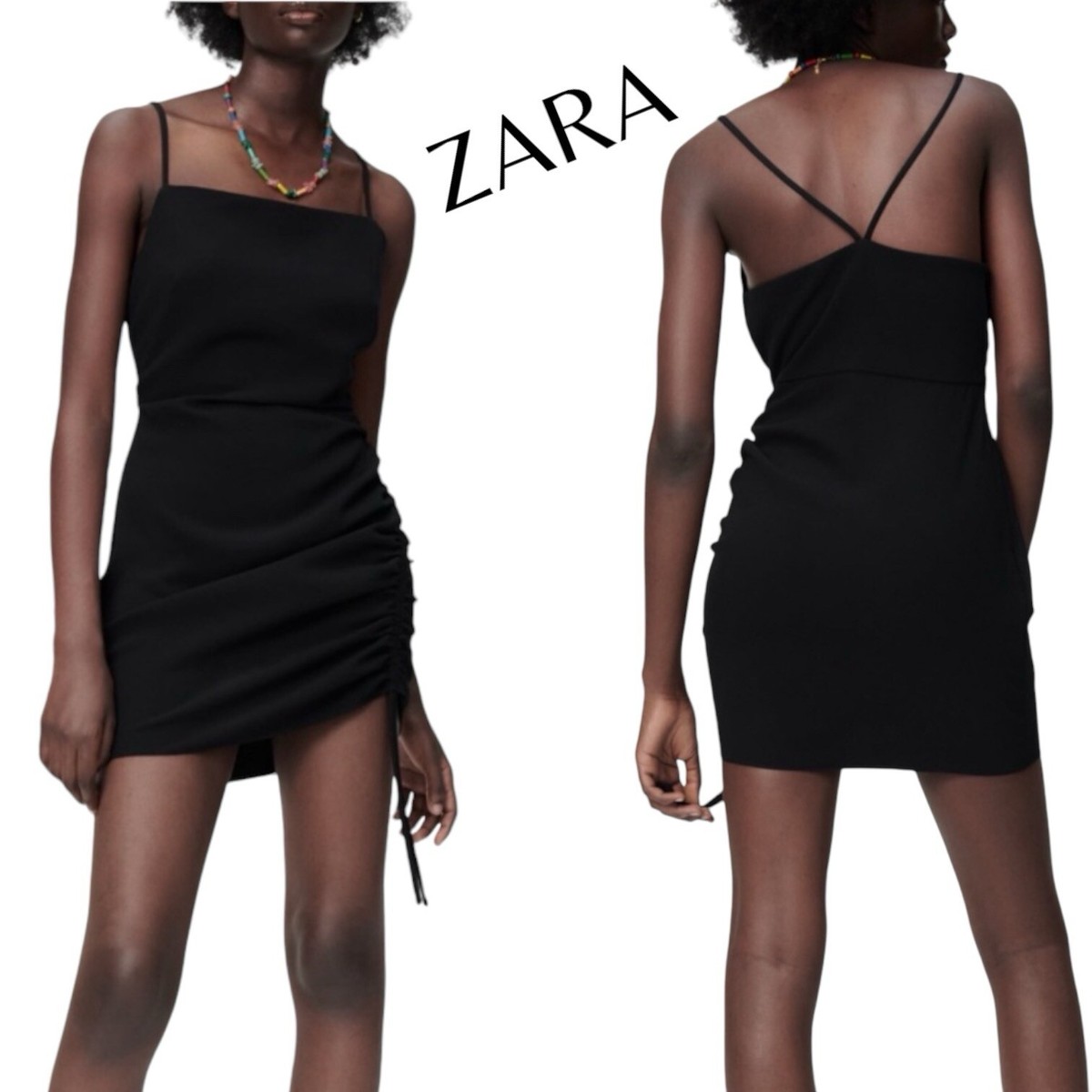 ★ZARA★ SLEEVELESS MINI DRESS ZARA Black Ruched Side Sleeveless Versatile Mini Dress Size