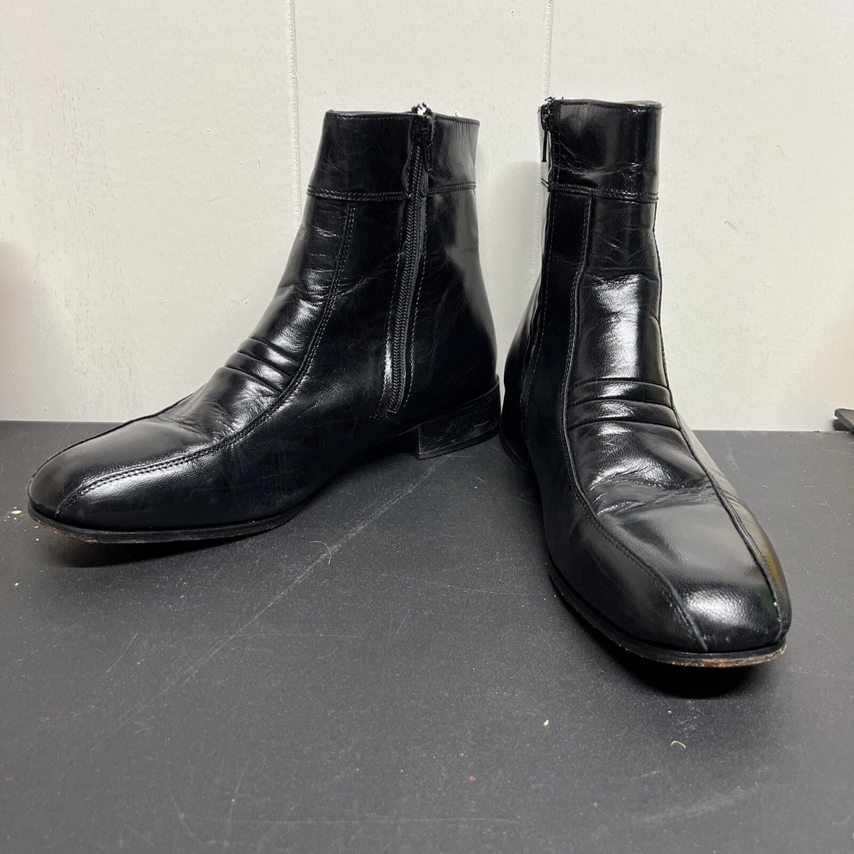 Stacy Adams Santos Side Zip Ankle Boot Black Leather Men Size 10D