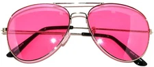 PINK LENS AVIATOR STYLE WOMEN MEN SUNGLASSES SILVER METAL FRAMR 90 SHADES UVB