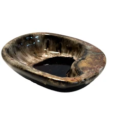 Vintage MCM Brown Drip Glazed Ceramic Ashtray Soap Trinket Dish Abstract