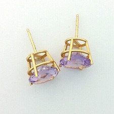 14k Yellow Gold Light Weight Pale Purple Amethyst Stud Post Earrings 18.4mm