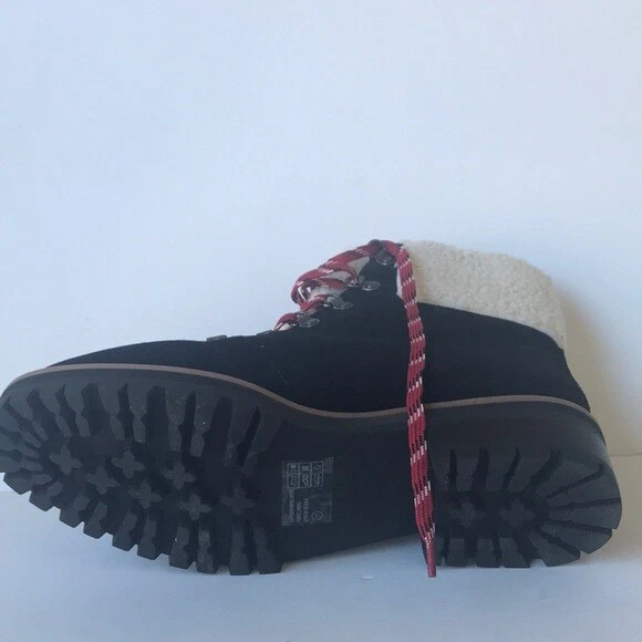 Botas de caminhada femininas Villa Rouge Miloh 11M couro preto tornozelo com cadarço shearling - Imagem 2 de 4