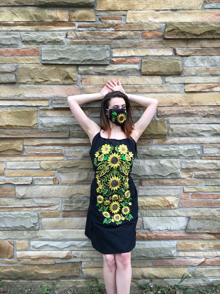 navy blue mexican dress Knee Length Mexican Embroidered Pueblo Dress