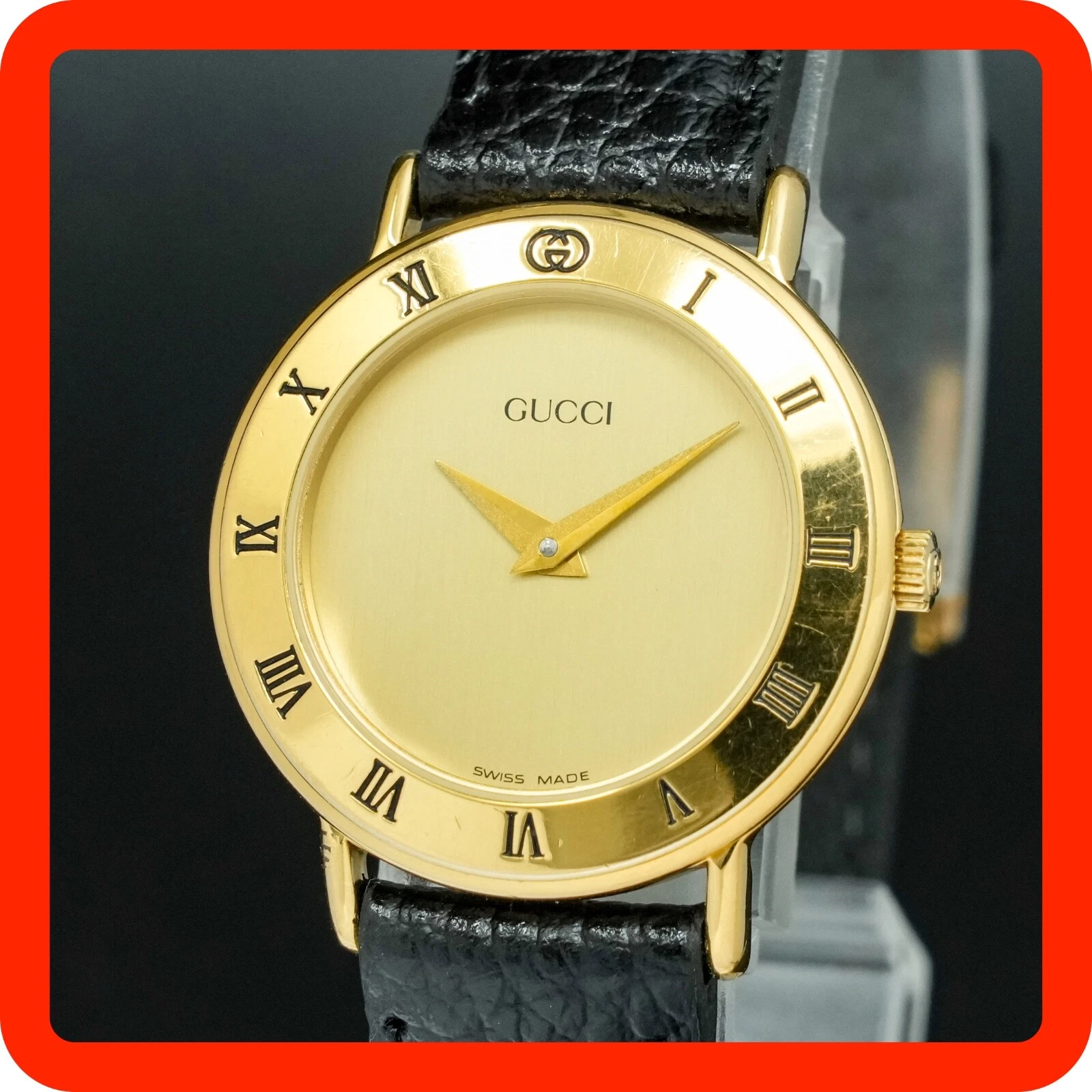 [N MINT] Montre Femme Japon BATT GUCCI 3000,2,2,L Cadran Or Neuf Bracelet Date