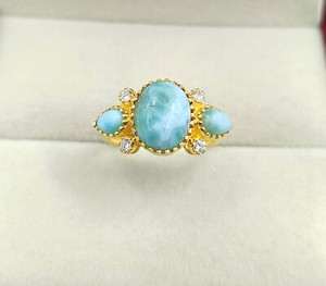 Authentic 925 Solid Sterling Silver Natural Larimar Gold plated Handmade Engagement Ring