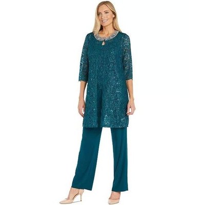 NWT R&M Richards Emerald Green 3 Piece Sequin Lace Pant Set Womens Sz 18W Formal