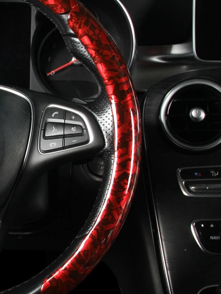 2PCS Carbon Fiber Car Steering Wheel Cover Non-Slip for BMW Auto 15" Diameter - Image 3 of 4