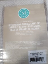 Martha Stewart Queen Size FLannel Sheet Set -Deep Pocket- Slate Herringbone
