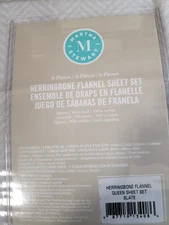 Martha Stewart  Queen Size FLannel Sheet Set -Deep Pocket- Slate Herringbone