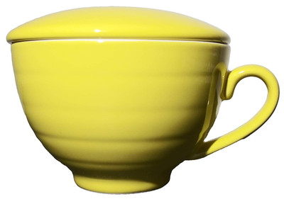 Tea Forte Cafe Cup Steeping Tea Cup 8 oz Yellow Ribbed Covered Porcelain Teacup