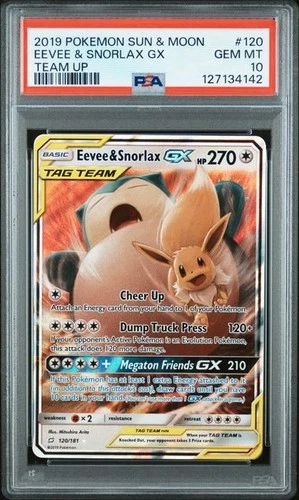 POKEMON EEVEE & SNORLAX GX 2019 SUN & MOON TEAM UP #120 PSA 10