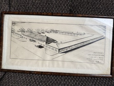 Alte Architektur-Grafik Automobil-Werkstatt Bremen Schmidt & Koch