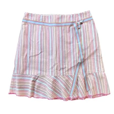 W Worth Striped Ribbon Ruffle Cotton Pencil Skirt Blue Pink Multicolor Size 4