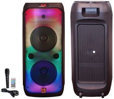 MR DJ FLAME3200 8" X 2 Rechargeable Portable Bluetooth Karaoke Speaker with