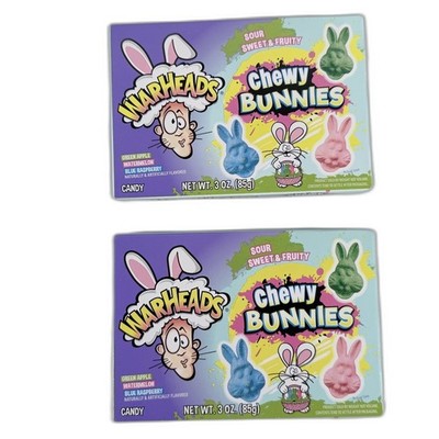 Warheads Chewy Bunnies Sour Sweet Fruity Easter Candy 3 oz Theater Box 2 Pack