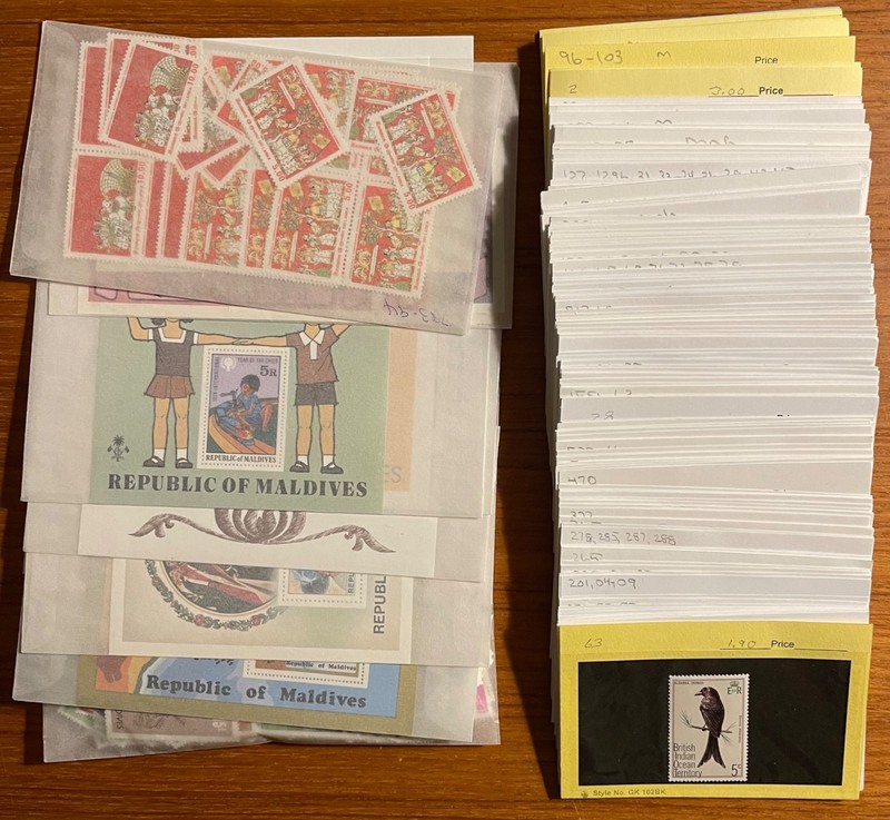 Lot of 345 British Indian Ocean area different stamps, Scott cat $725