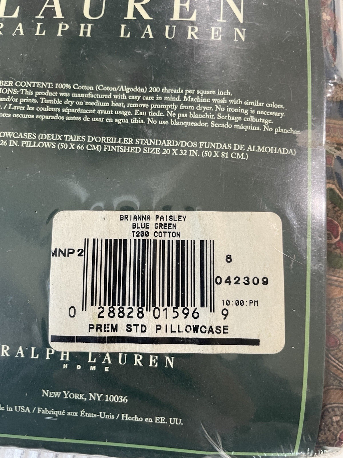 New Vtg Pair Ralph Lauren Brianna Paisley Blue Green 2  Pillowcases NIP thumbnail 4