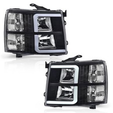 LED DRL Tube Projector Headlights Silverado 1500 07-13 2500HD 3500HD 07-14 Black