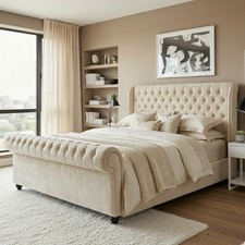 Image of Chesterfield Royal Sleigh Bed Frame, Plush Velvet Upholstery Gaslift / Mattress