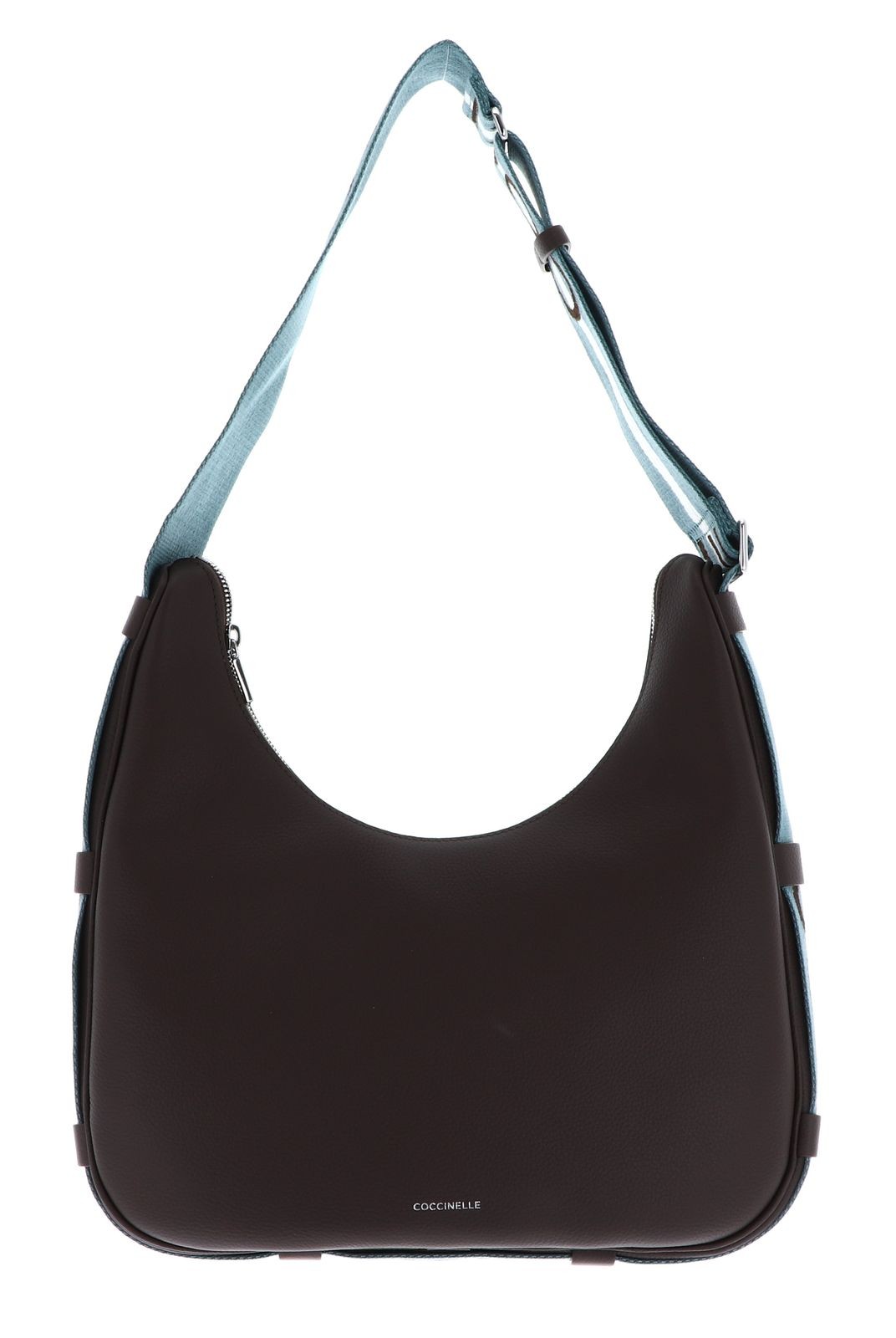COCCINELLE Handbag Double Grainy Leather M Brunette / Arctic Blue