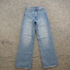  DENIM Jeans Women's US 4 Light Wash Wide Leg High Rise Frayed Hem Cotton