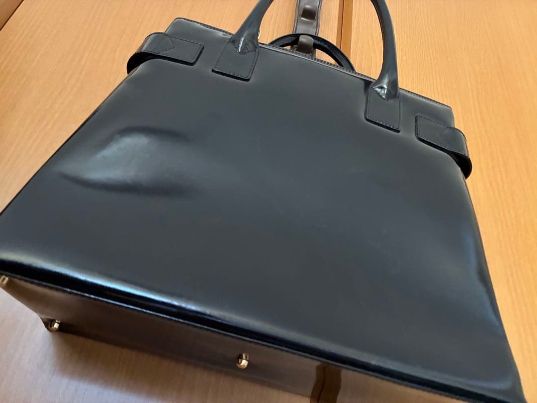 GUCCI Enamel Rectangle Tote Hand Bag Leather Black Gold Hardware Logo From Japan thumbnail 14