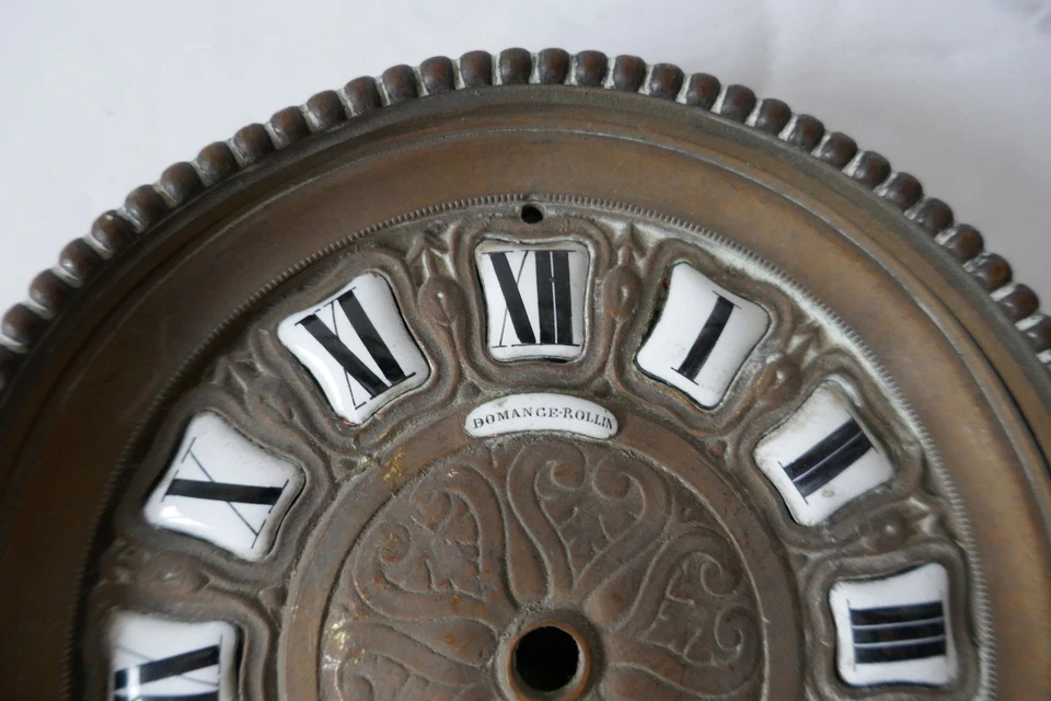 Ancien cadran horloge bronze Domange Rollin Paris chiffre email pendule cartel - Photo 2/4