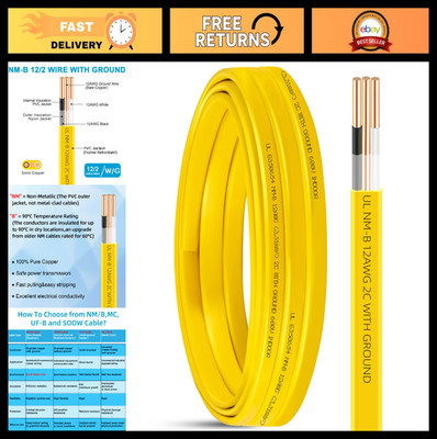 15ft 12/2 NM-B Electrical Wire with Ground, 12 AWG Copper Indoor Cable for Outle