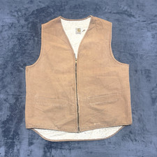 Vintage 90  s Carhartt Men's Brown Sherpa-Lined Zip Work Vest