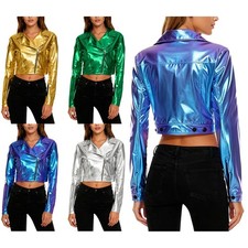 Womens Outfits Musical Jackets Disco Tops Blazer Metallic Shiny Festival Coat