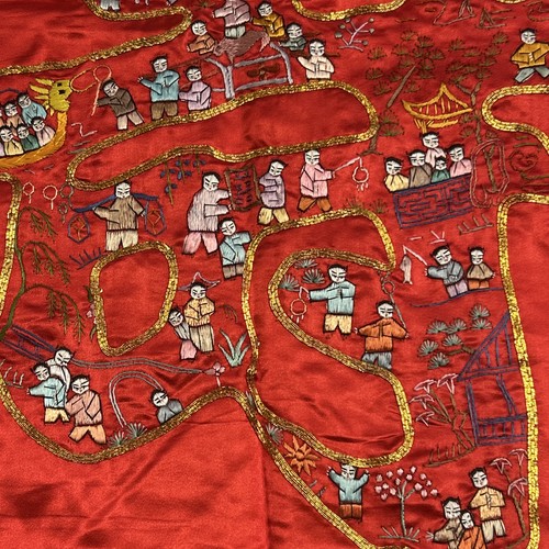 Rote Wandbehang Tischset mit asiatischem Thema BESTICKT Familienreise - Bild 4 von 14