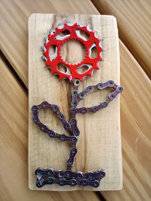 Upcycled Bike Chain Wall art Rustic Reclaimed Wood Cycling Decor Bike