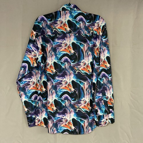 BNWT Claudio Lugli Mens Shirt XL 43 44 Blue Purple Orange Swirl Galaxy - Picture 9 of 13