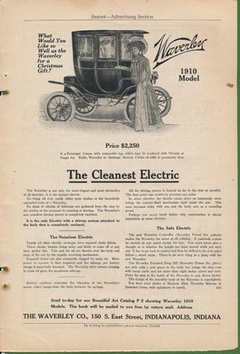 Magazine Ad - 1909 - Waverley Automobile Co., Indianapoolis, IN - 4 Pass. Coupe