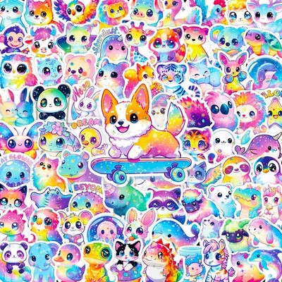 Yqskt 200PCS Cute Rainbow Animal Stickers for Blue, Yellow, Green, Purple