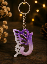 Handmade Purple Butterfly Resin Initial Keychain Letter J Personalized Gift