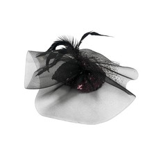 Elegant Black Sequined Red Fascinator Hat for Women Wedding Tea Party Banquet