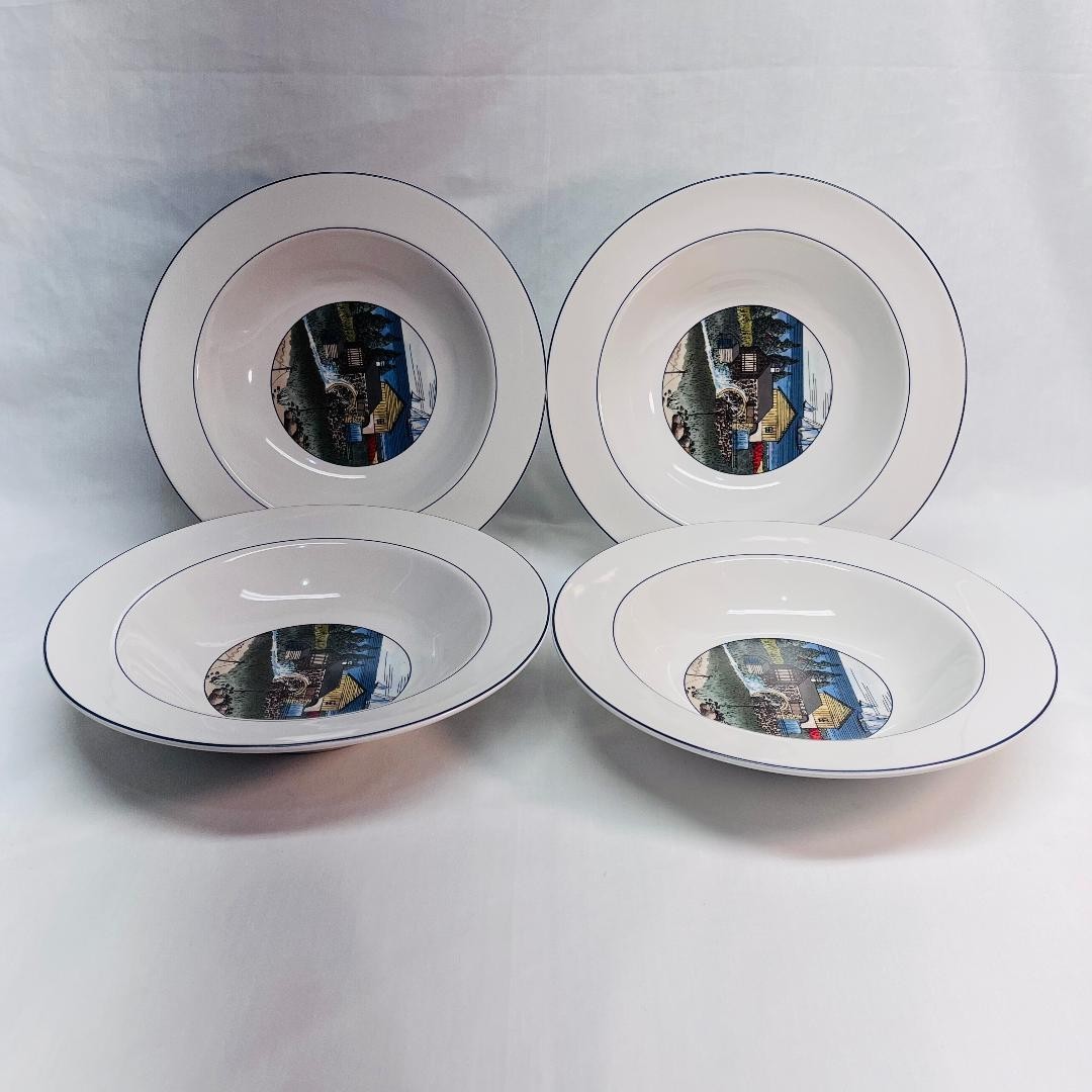 VTG 4 Pioneer Bay Exclusive Serving Bowls Epoch E203 Sail Boats Gulls8"Diax1.5"H