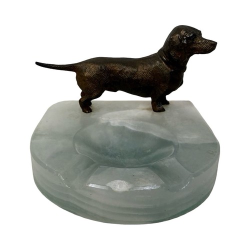 Art Deco Marble Ashtray /Tray With Bronze Miniature Dachshund