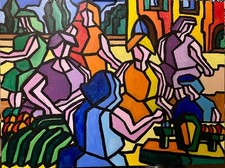 SCENE DE MARCHÉ-- ACRYLIQUE SUR TOILE 80 X 60 CM DE 2026 DU PEINTRE  VISTO