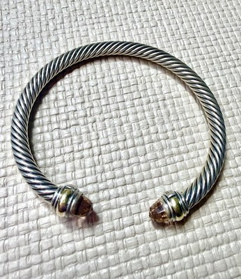 David Yurman 5mm Cable Bracelet Sterling Silver 14K Gold Morganite Gemstones