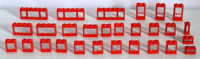 LEGO 28 Fenster Türen rot, Tür 1x2x3, Fenster 1x1x2 1x2x1 1x6x2 1x4x2 1x3x2 #9