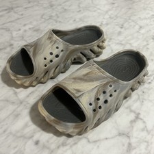 Crocs Echo Clog Shoes Size J3 Gray White Brown Marble Slip On Foam