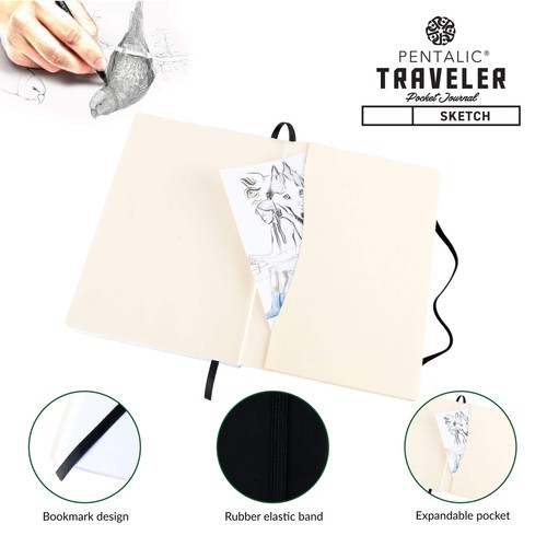 Cuaderno de bocetos de bolsillo de 6" x 8", 160 páginas, negro - Imagen 4 de 7